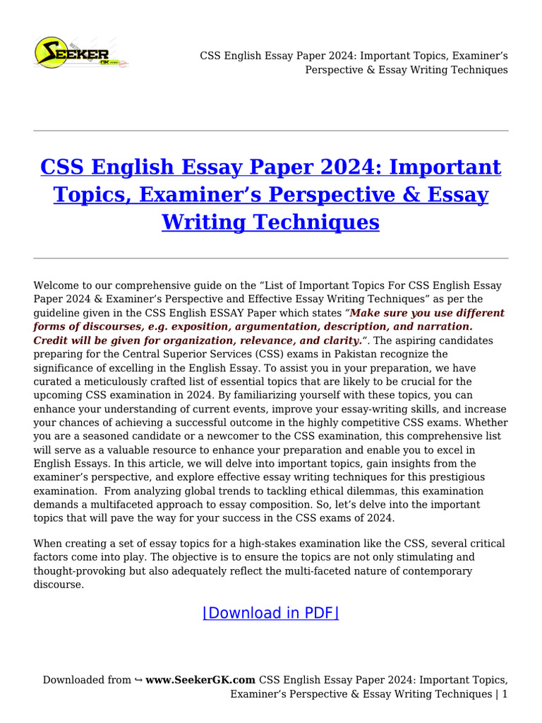 CSS Englisespective & Essay Writing Techniques | PDF | Essays ...
