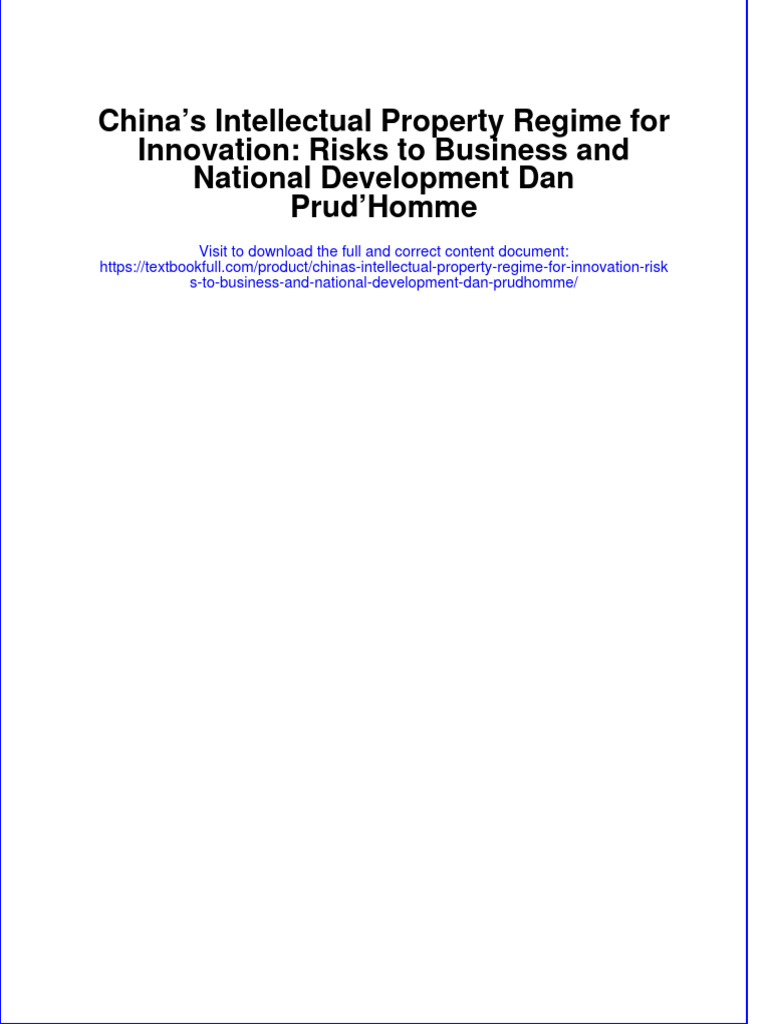 PDF Chinas Intellectual Property Regime For Innovation Risks To