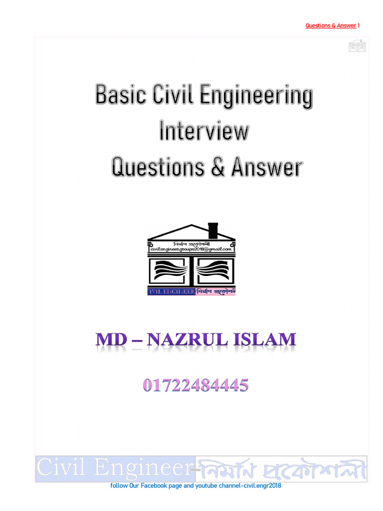 Basic Civil Engineering Interview Questions and Answers PDF 2023