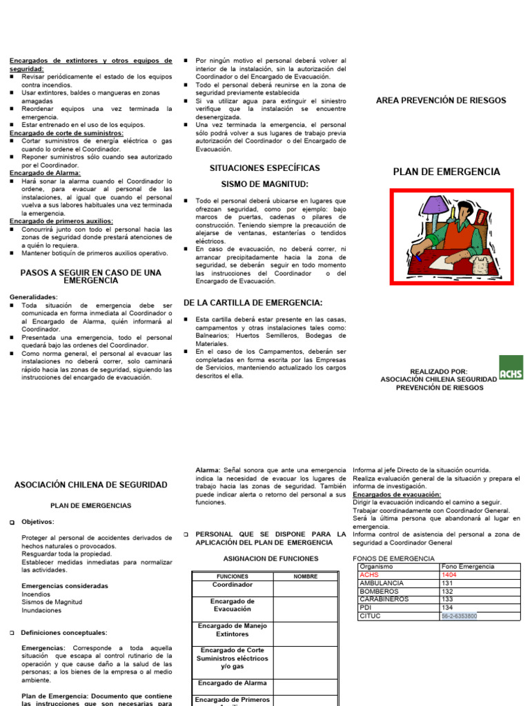 Plan de Emergencia y Seguridad Laboral | PDF | Primeros auxilios ...