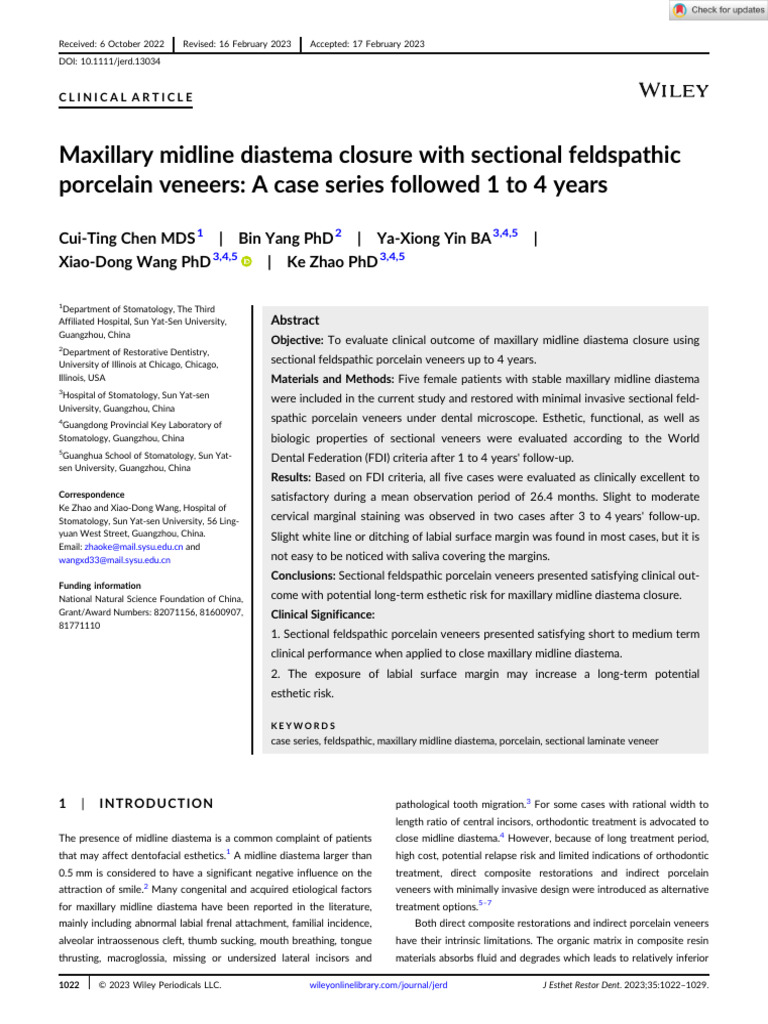 J Esthet Restor Dent 2023 Chen Maxillary Midline Diastema Closure With Sectional