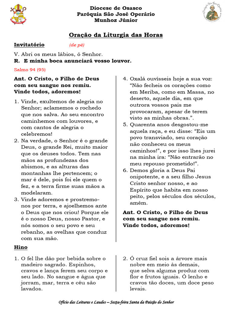 Ofício Das Leituras e Laudes - Sexta-Feira Santa Da Paixão Do Senhor ...