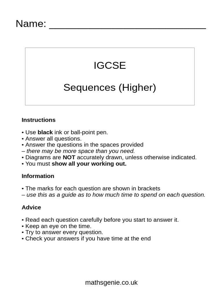 9 Igcse Sequences Higher | PDF