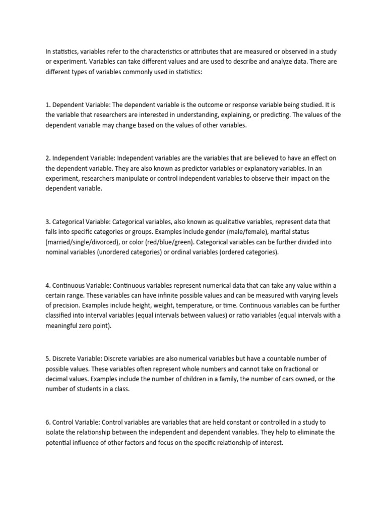 Types of Variables and Stata Commands | PDF | Dependent And Independent ...