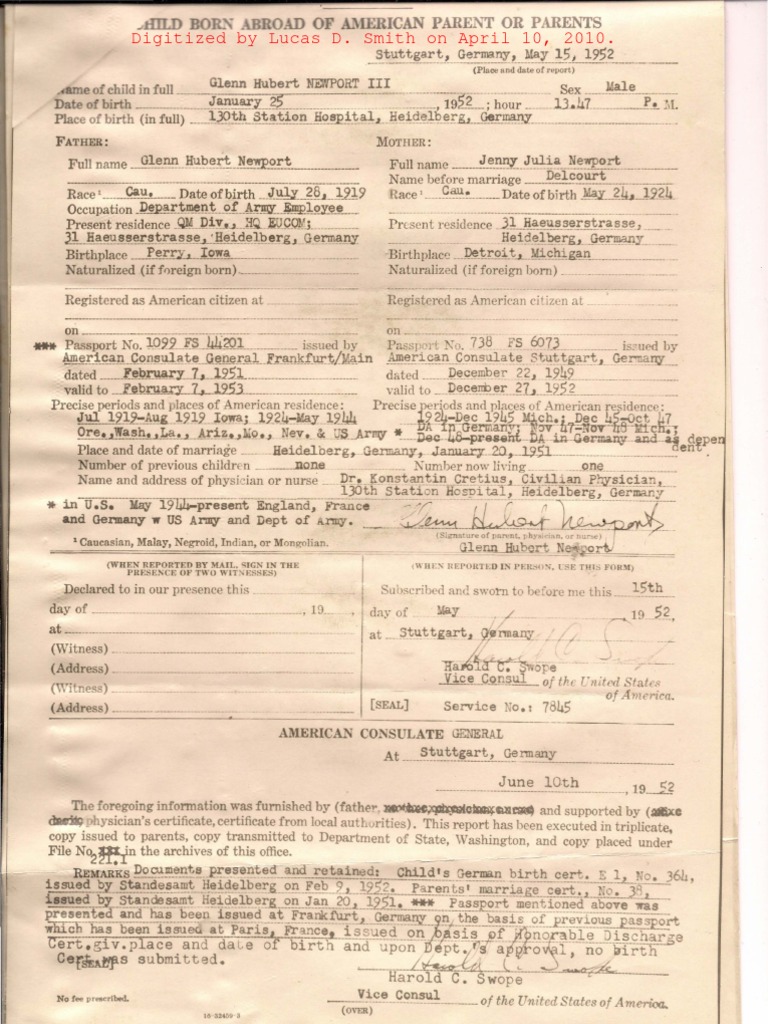 American Birth Registration Document | PDF | Birth Certificate ...