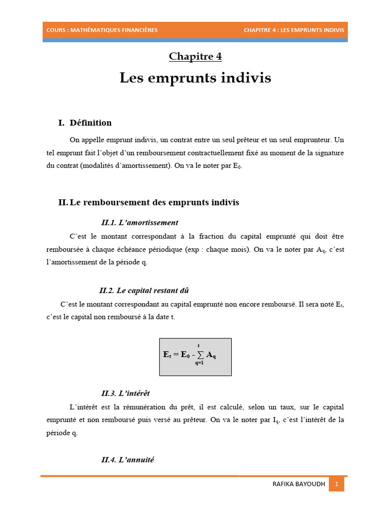 Emprunts Indivis : Définition et Remboursement | PDF | Prêts | Bilan ...