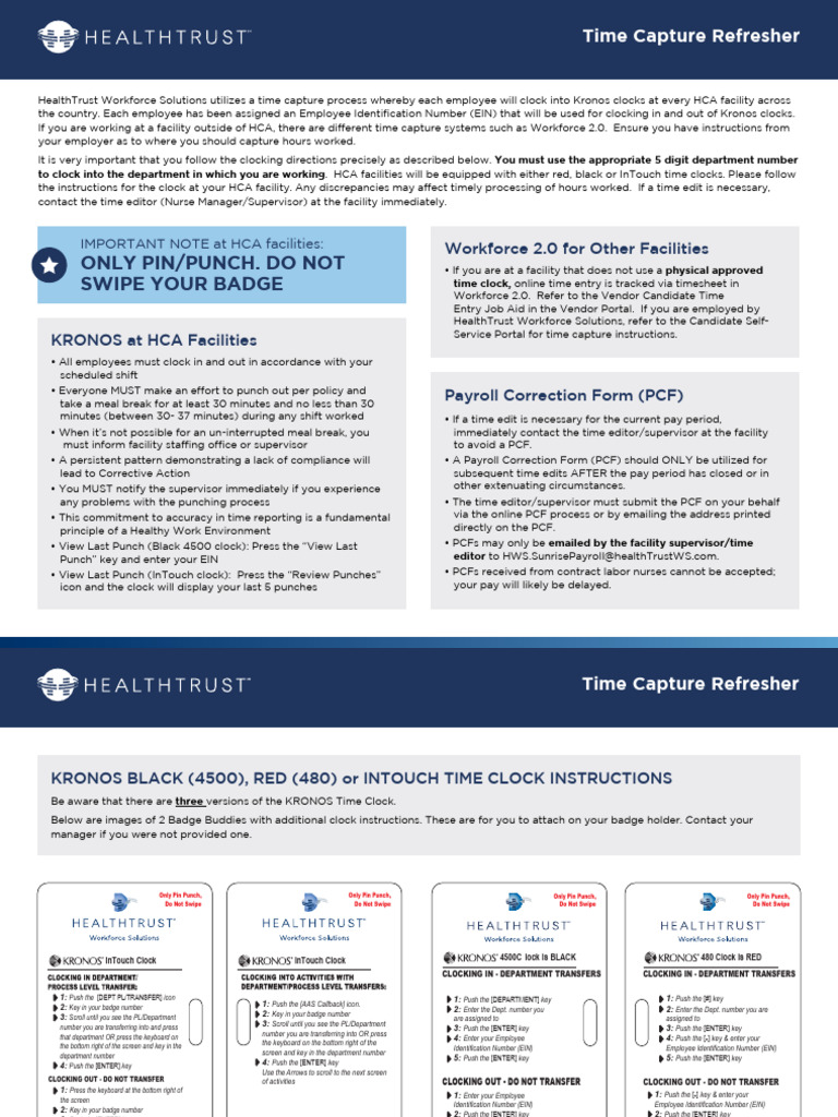 HWS Time Clock Instructions Kronos PDF Computer Keyboard Labor