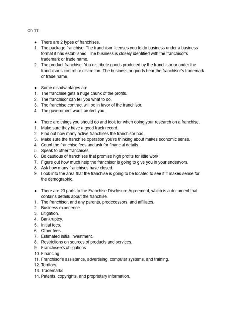 CH Business Law | PDF | Franchising | Lease