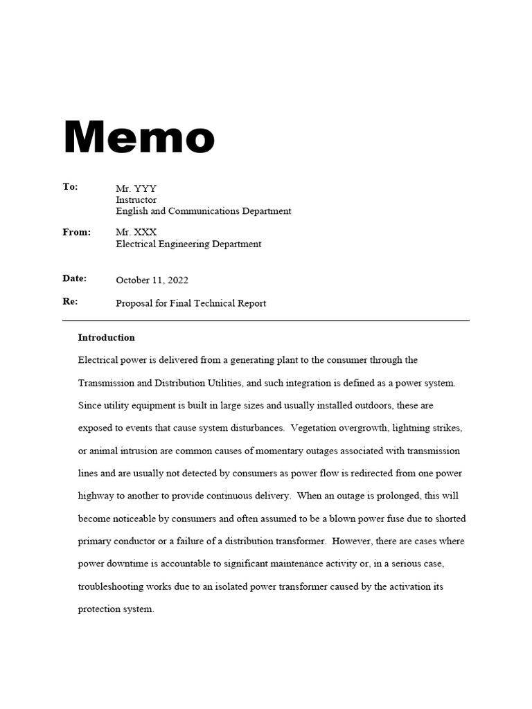 Sample technical report proposal memo pdf transformer electric