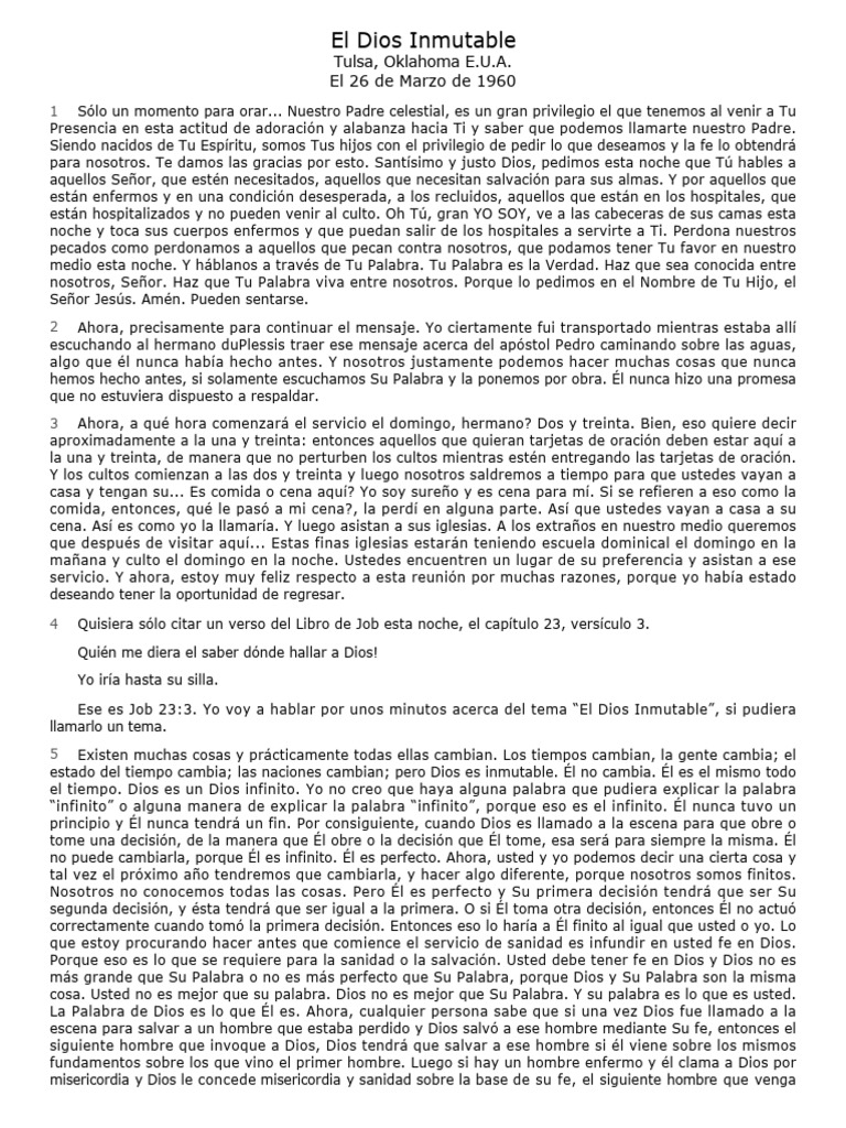 El Dios Inmutable: Fe y Sanidad | PDF | Oración | Sarah