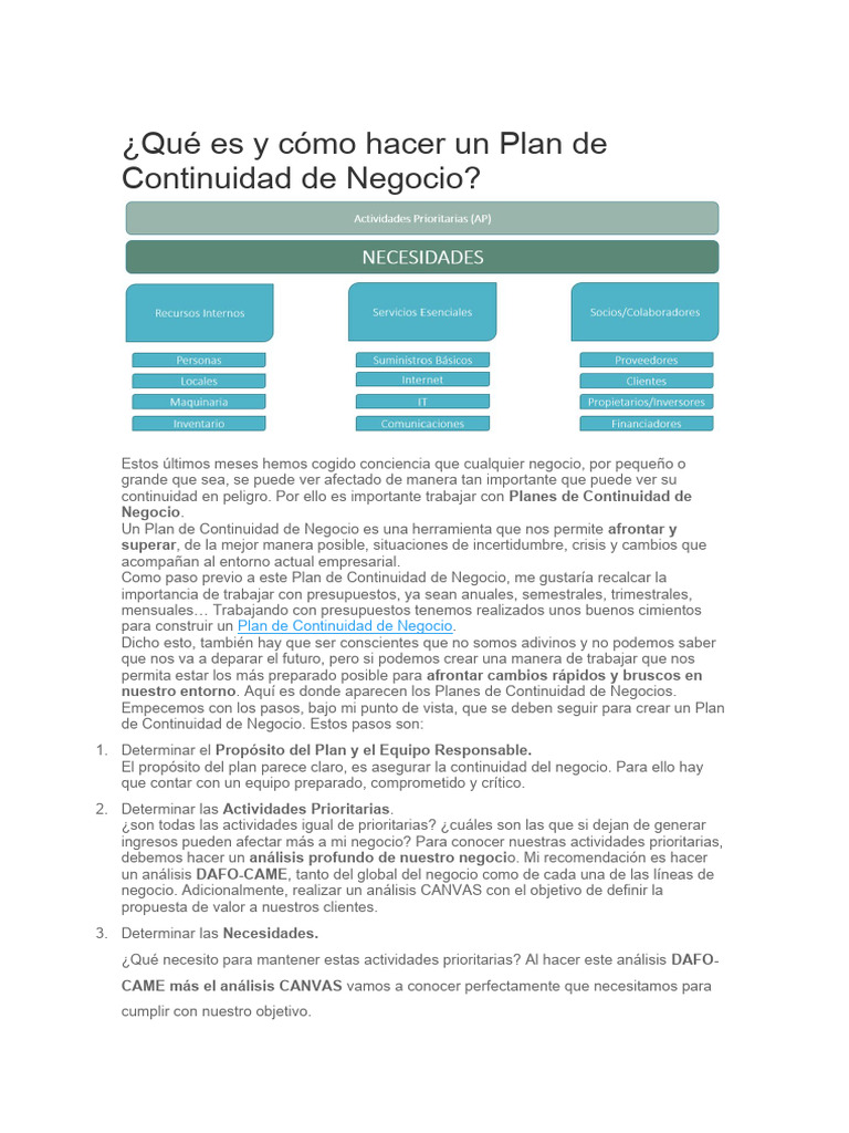 Qué Es y Cómo Hacer Un Plan de Continuidad de Negocio | PDF | Economias