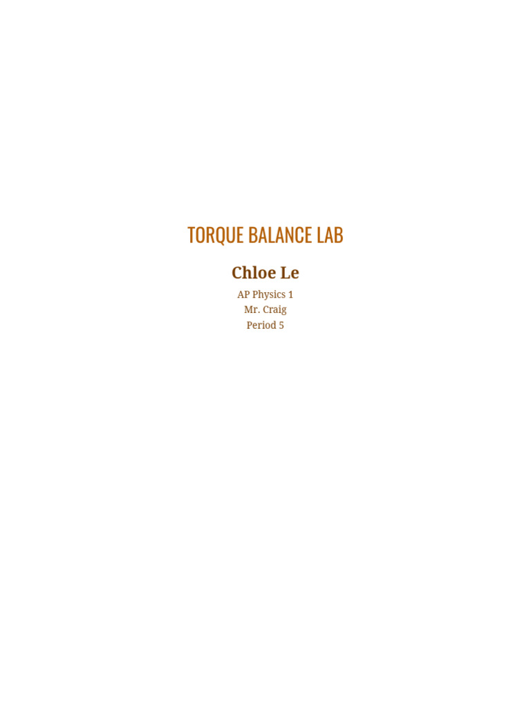Torque Balance Lab Report | PDF | Force | Torque