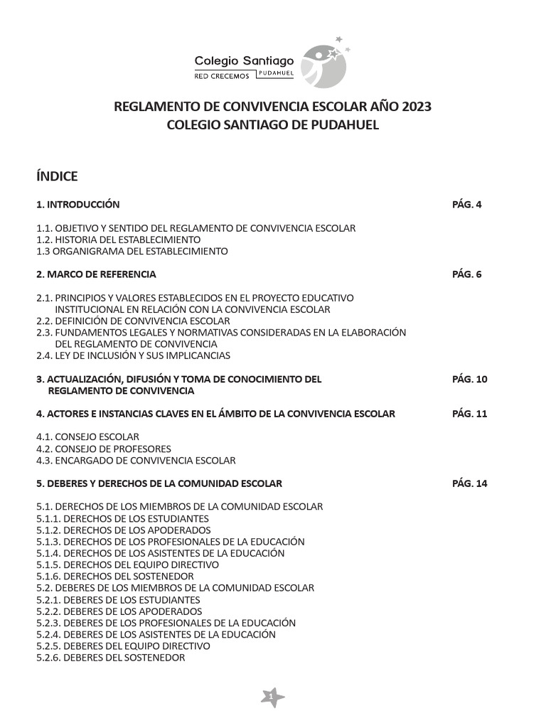 Reglamento de Convivencia Escolar 2023 | PDF | Maestros | Aprendizaje
