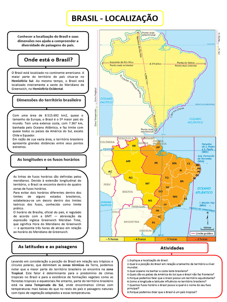 7º Ano - Brasil - Localização | PDF | Brasil | América do Sul