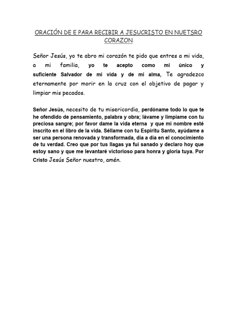 Oración para Aceptar a Jesús como Salvador | PDF | Cristo (título ...