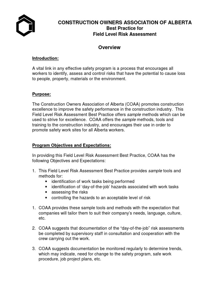 COAA Field Level Risk Assessment Guide | PDF | Risk | Risk Assessment