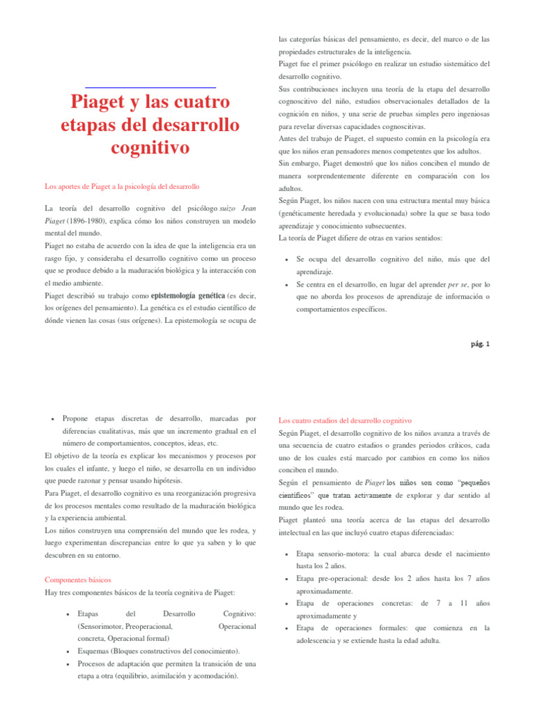 Etapas del Desarrollo Cognitivo de Piaget | PDF | Pensamiento ...