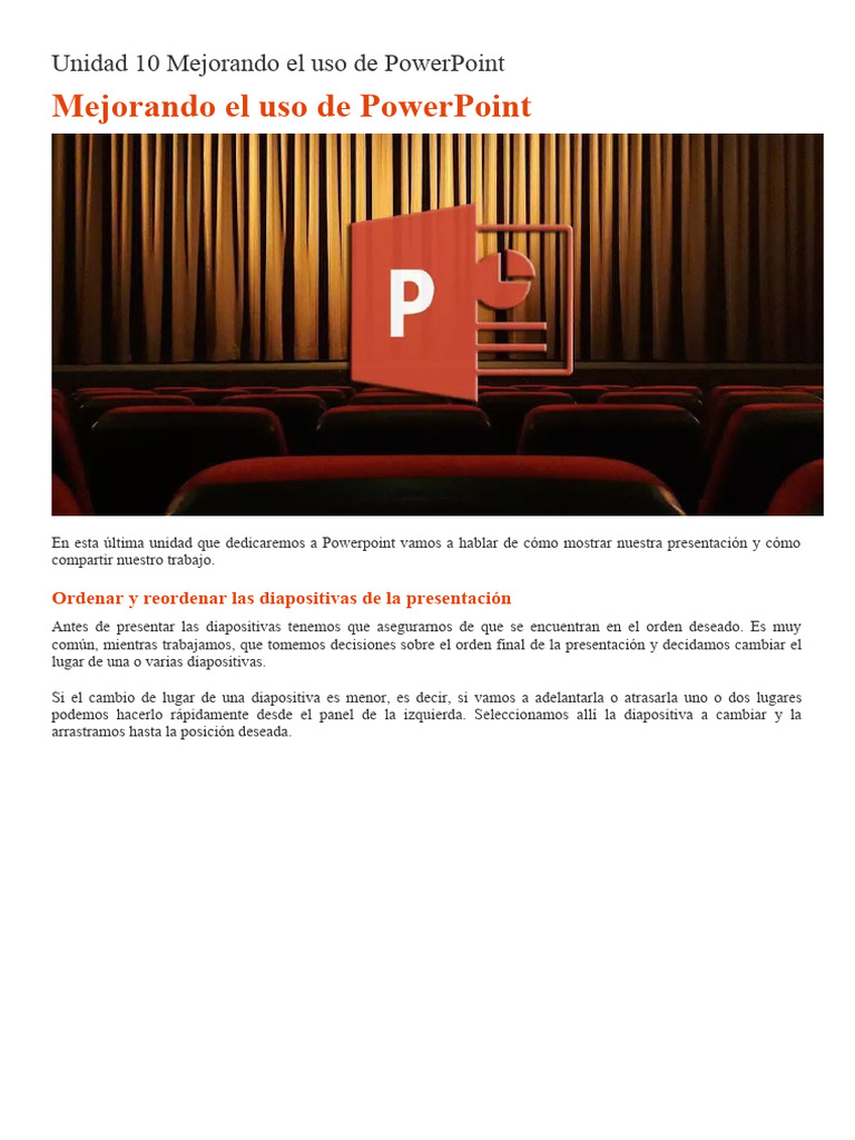Unidad 10 Mejorando el uso de PowerPoint | PDF | Microsoft PowerPoint ...