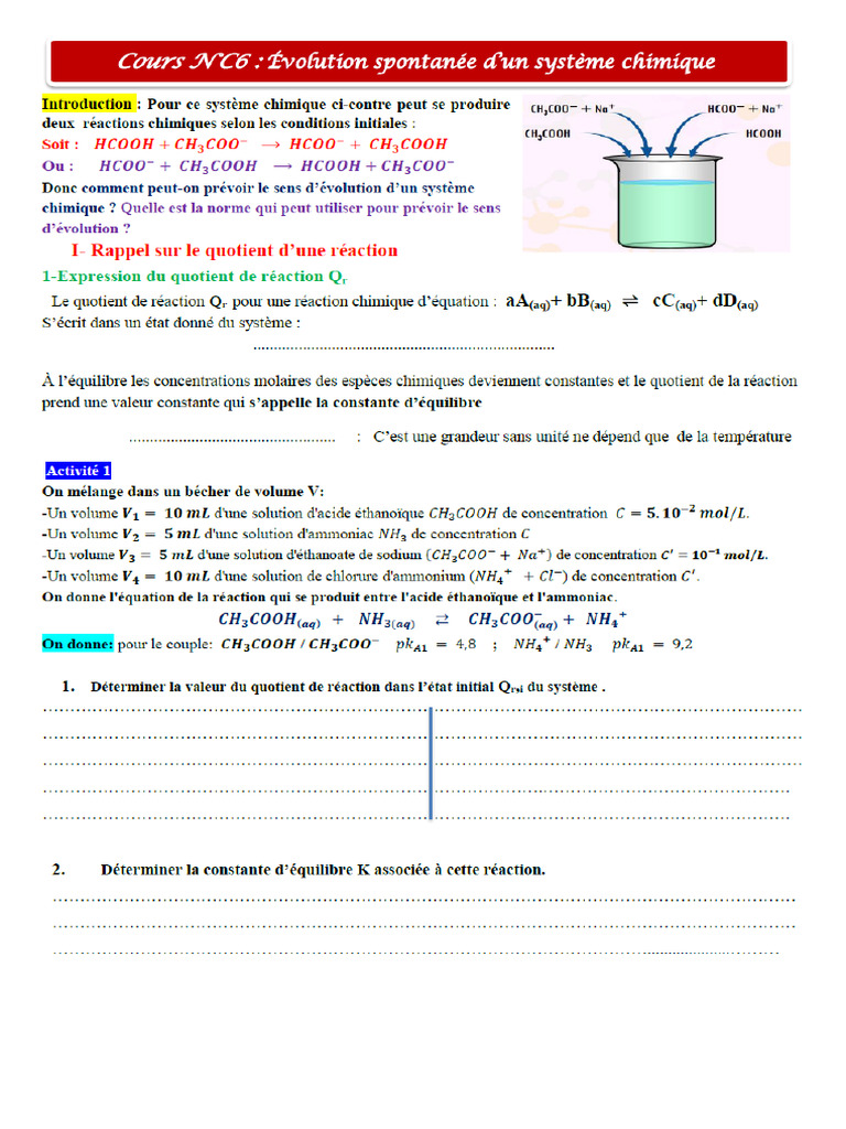 Cours Evolution Spontanne Un Syst Chimique | PDF