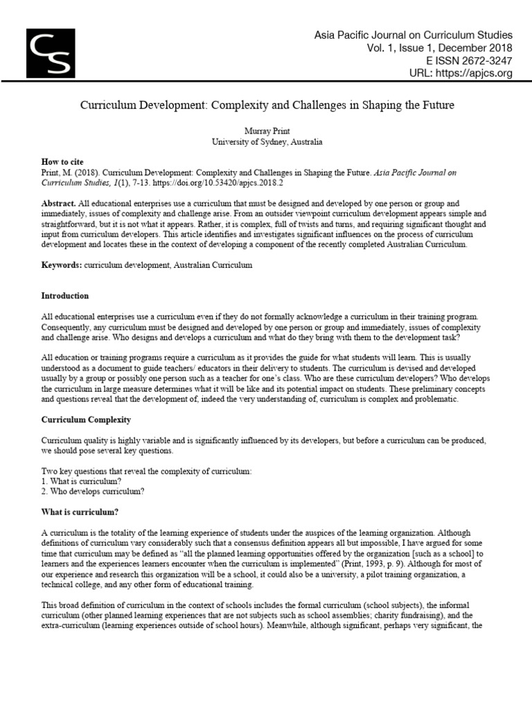 Curriculum Development Complexity and Challenges in Shaping The Future ...