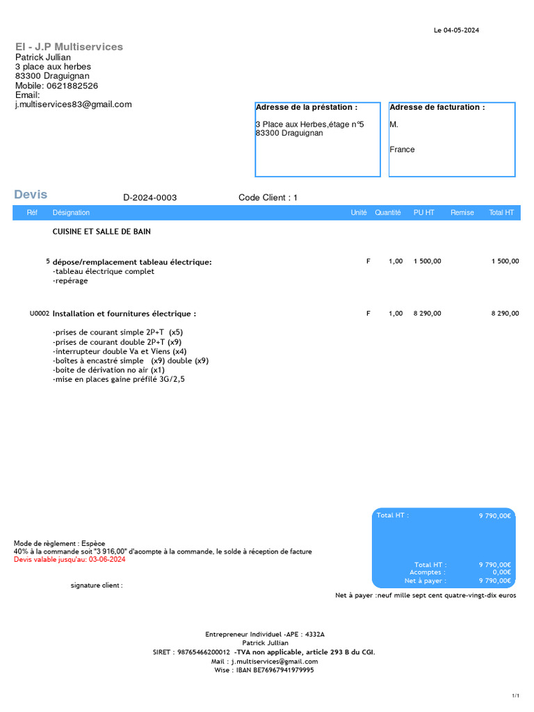 Devis Remplacement Tableau Électrique | PDF