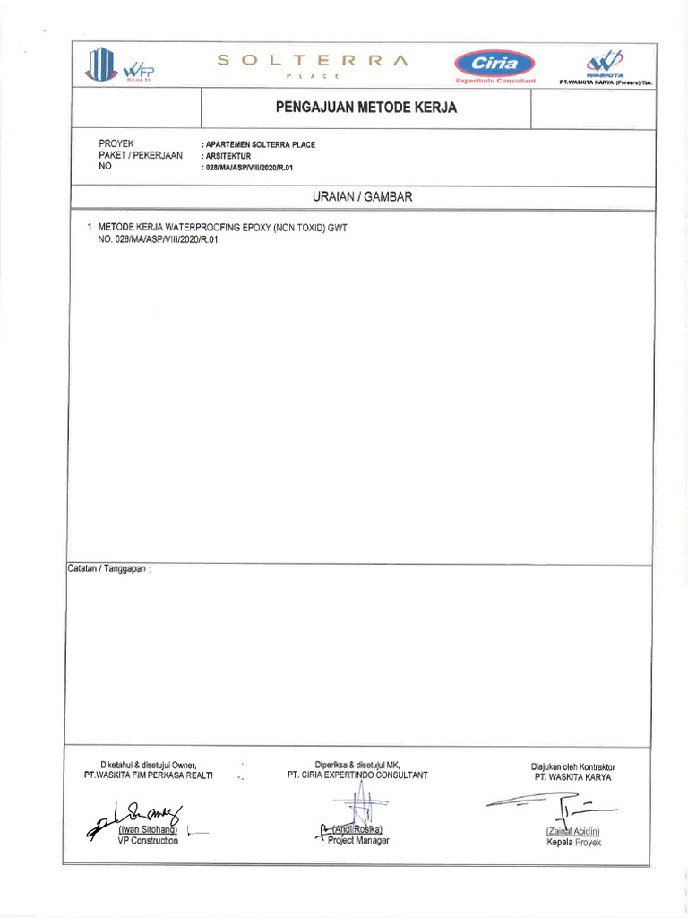 METODE KERJA WATERPROOFING EPOXY (NON TOXID) GWT | PDF | Epoxy | Coating