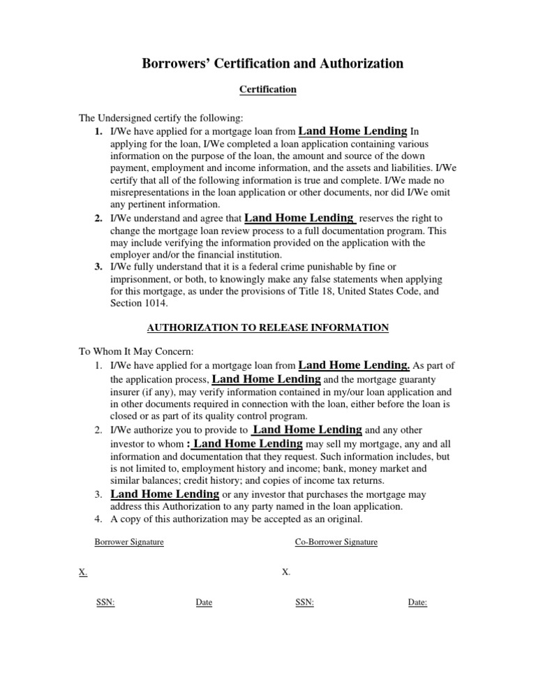 Mortgage Loan Certification Form | PDF | Loans | Mortgage Loan