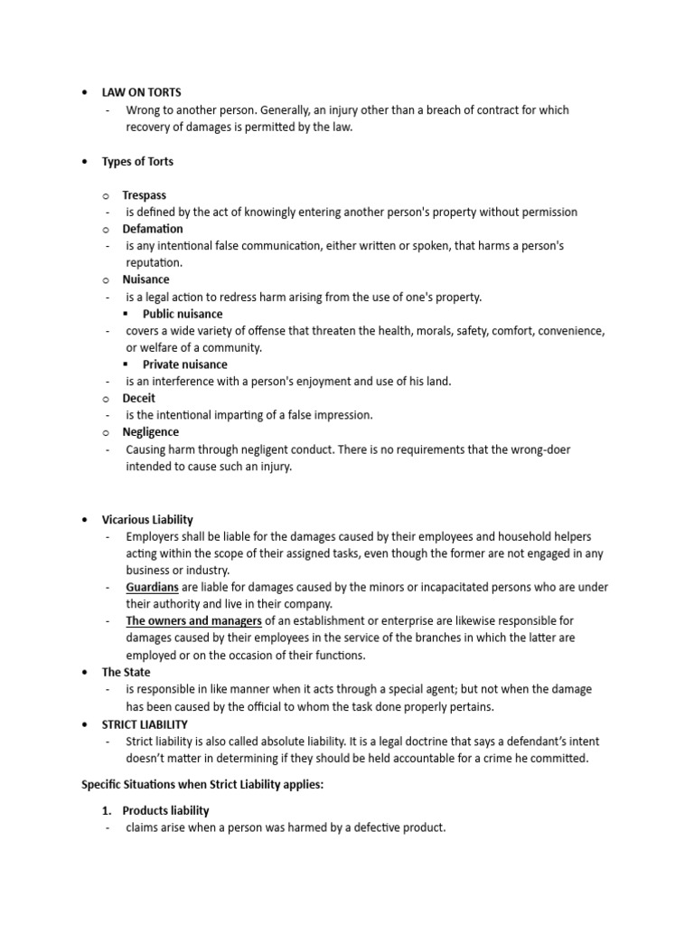 Overview of Torts and Procurement Law | PDF | Legal Liability | Tort