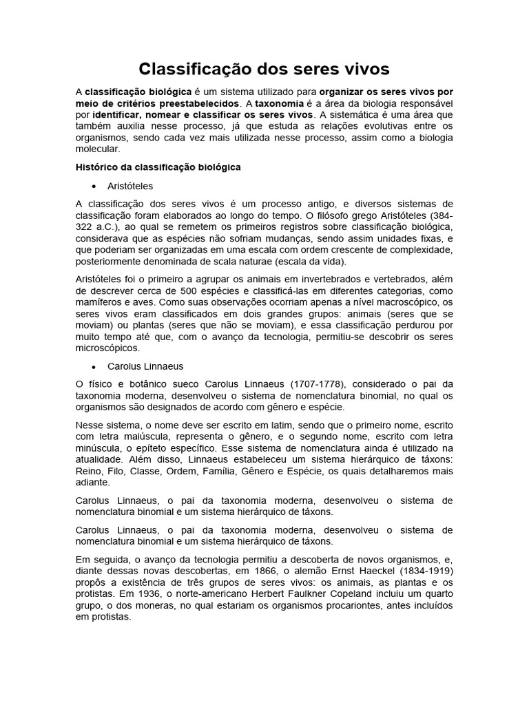 Classificação dos Seres Vivos: Taxonomia e Reinos | PDF | Taxonomia ...