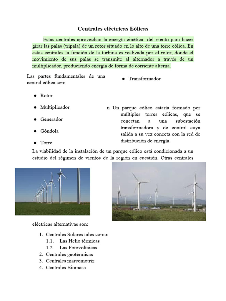 Centrales Eólicas: Funcionamiento y Componentes | PDF