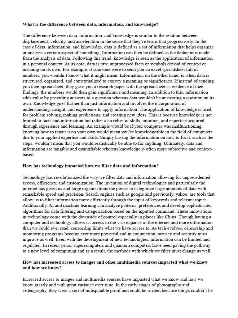 What Is The Difference Between Data, Information, and Knowledge? | PDF ...