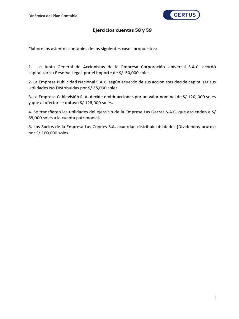 Asientos Contables: Ejercicios 58 y 59 | PDF | Finanzas y dinero