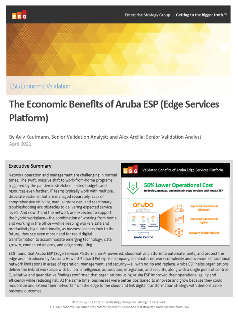 ESG Economic Validation - Aruba ESP | PDF | Cloud Computing | Computer ...