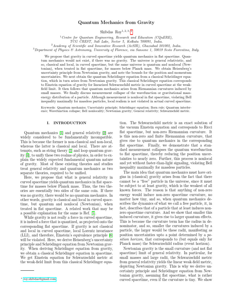 Gravity's Role in Quantum Mechanics | PDF | General Relativity ...