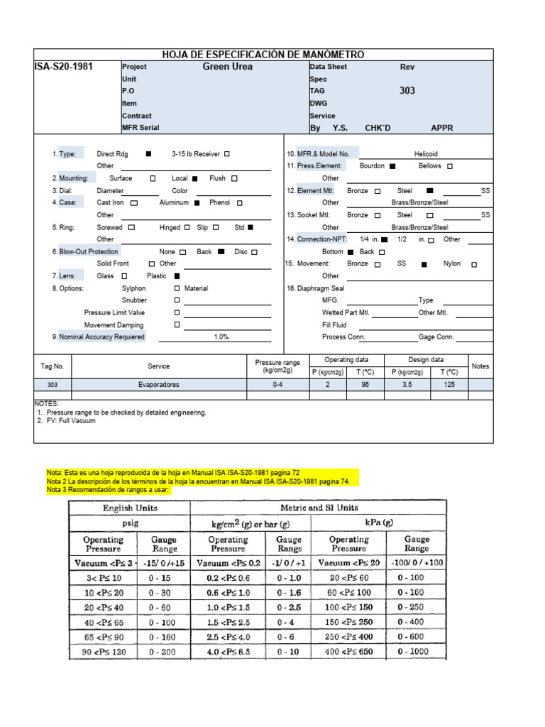 Manometer Specification Sheet | PDF | Industrial Processes | Mechanical ...
