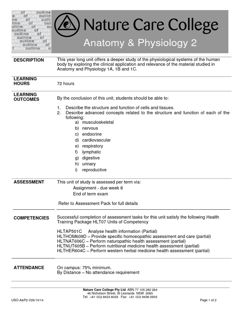 WHAT IS TAUGHT IN ANATOMY AND PHYSIOLOGY 2 intelligence overview
