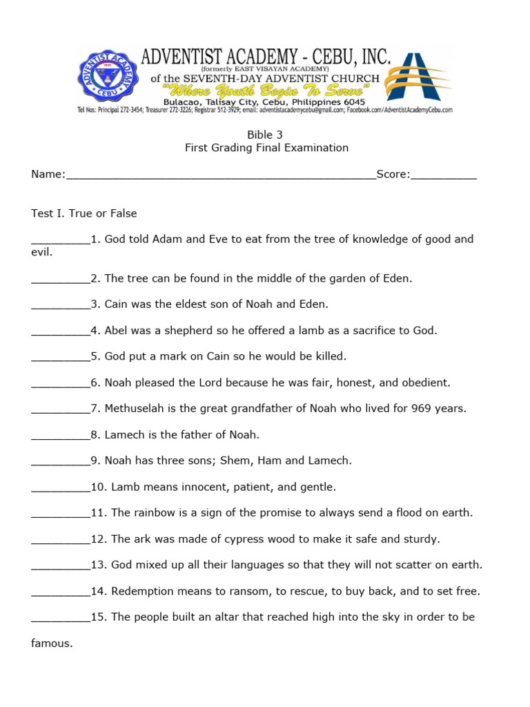 Bible exam pdf