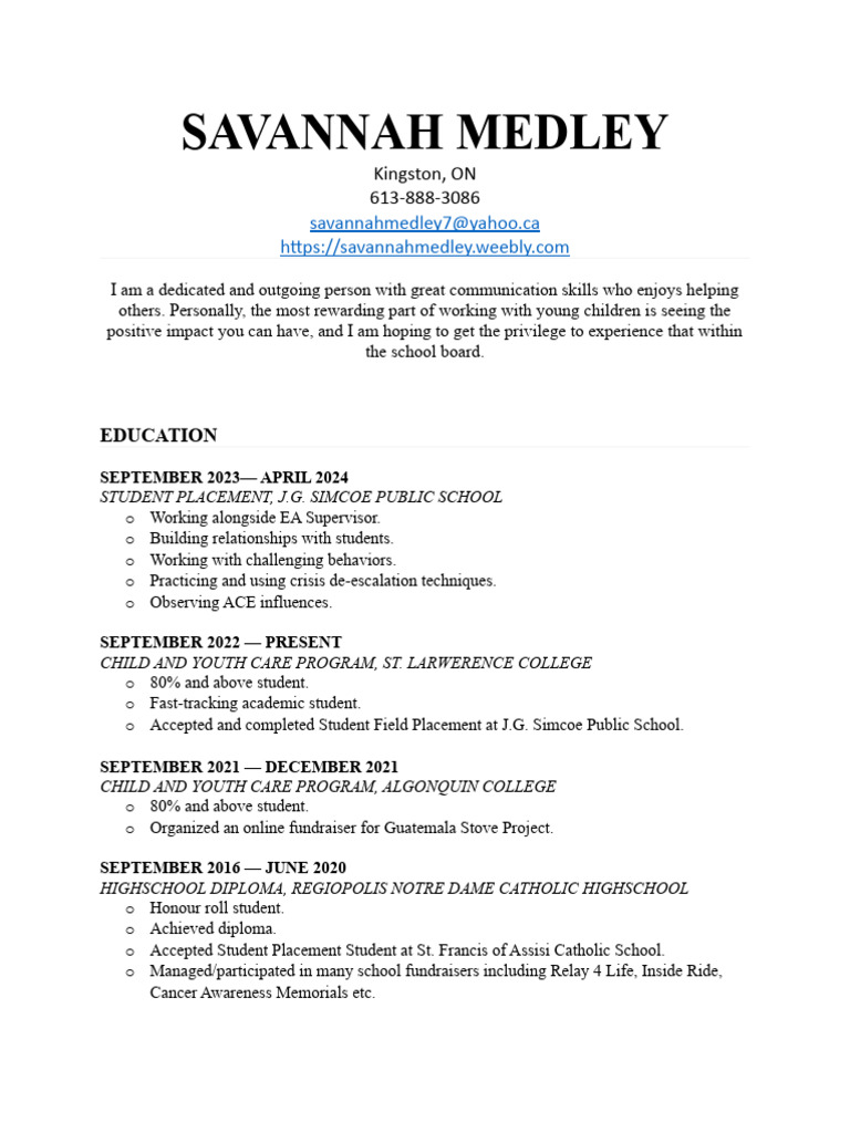 Savannah Medley Resume April 2024 PDF