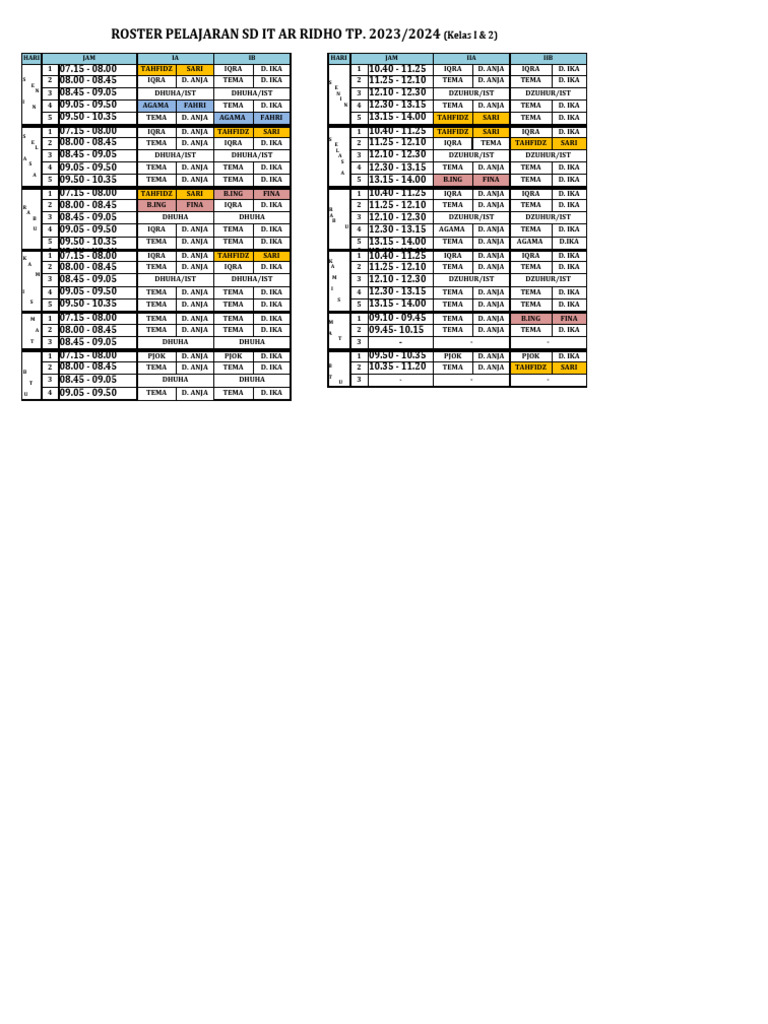 Roster Semester Genap 2024 | PDF