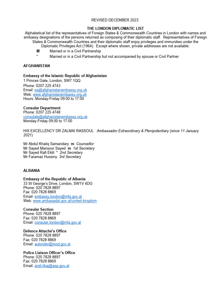 London Diplomatic List 2023 | PDF | Diplomatic Rank | Consul ...