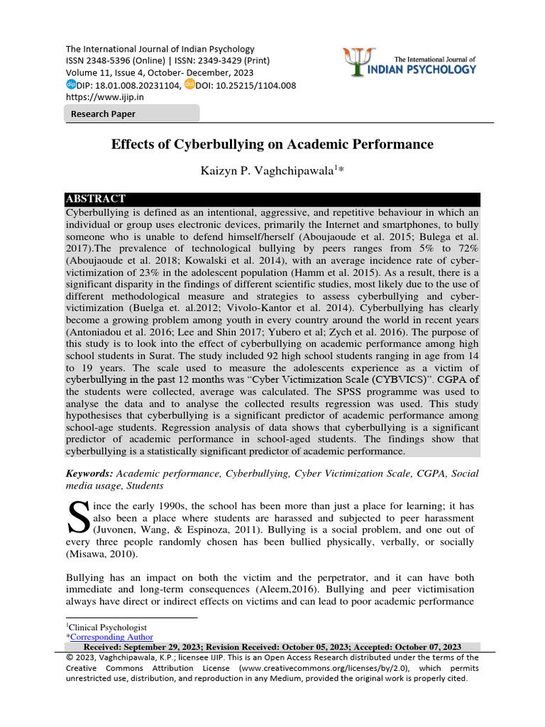 Cyberbullying's Impact on Student Performance | PDF | Bullying ...