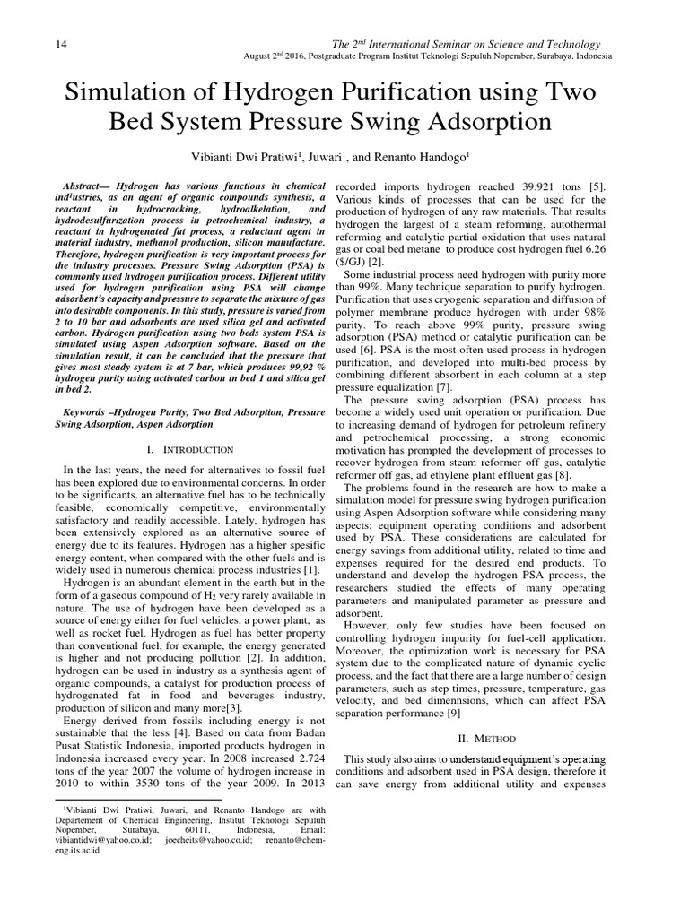 EN Simulation of Hydrogen Purification Usin | PDF | Adsorption | Hydrogen