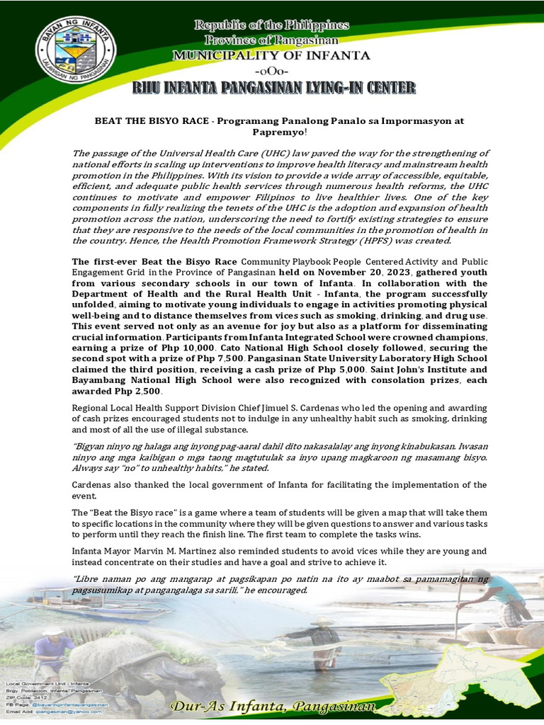 Beat the Bisyo Race: Health Promotion Event | PDF | Social Programs ...