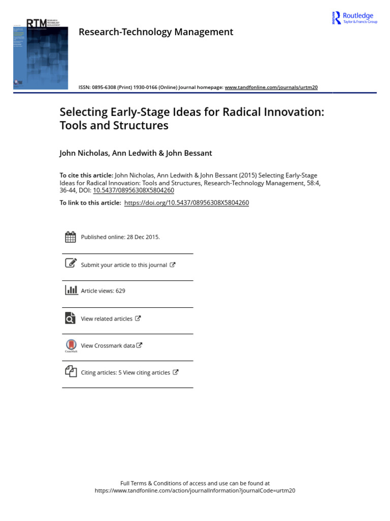 Radical Innovation Selection Tools | PDF | Innovation | Entrepreneurship