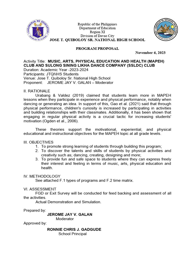 Activity Proposal For Mapeh Finaldoc Pdf Dances Psychology