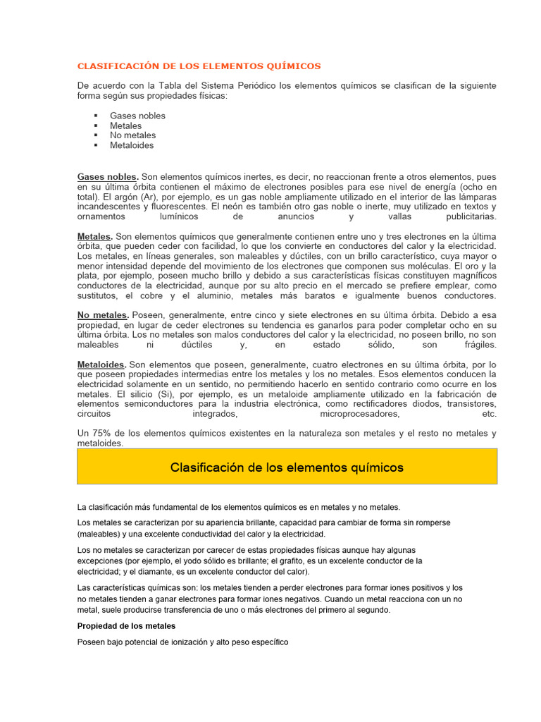 Clasificación de Los Elementos Químico 12345 | PDF | Rieles | Elementos ...