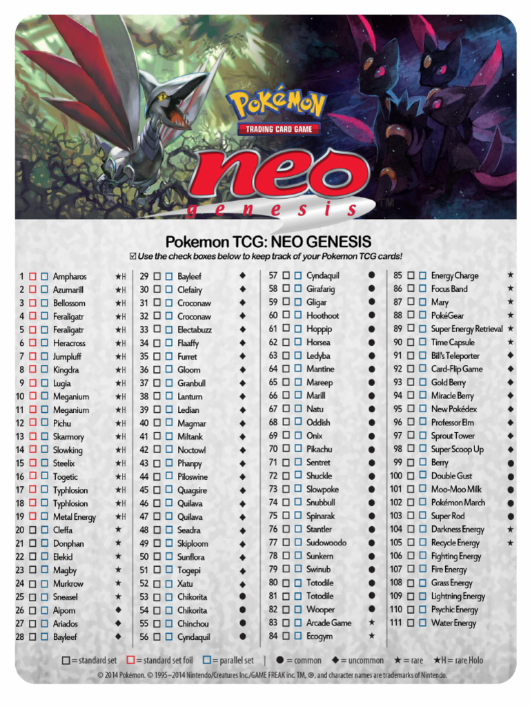 pokemon neo genesis card list Complete Master Set (111/111) 2000 [MP-DMG] Pokemon Neo Genesis Card Prices