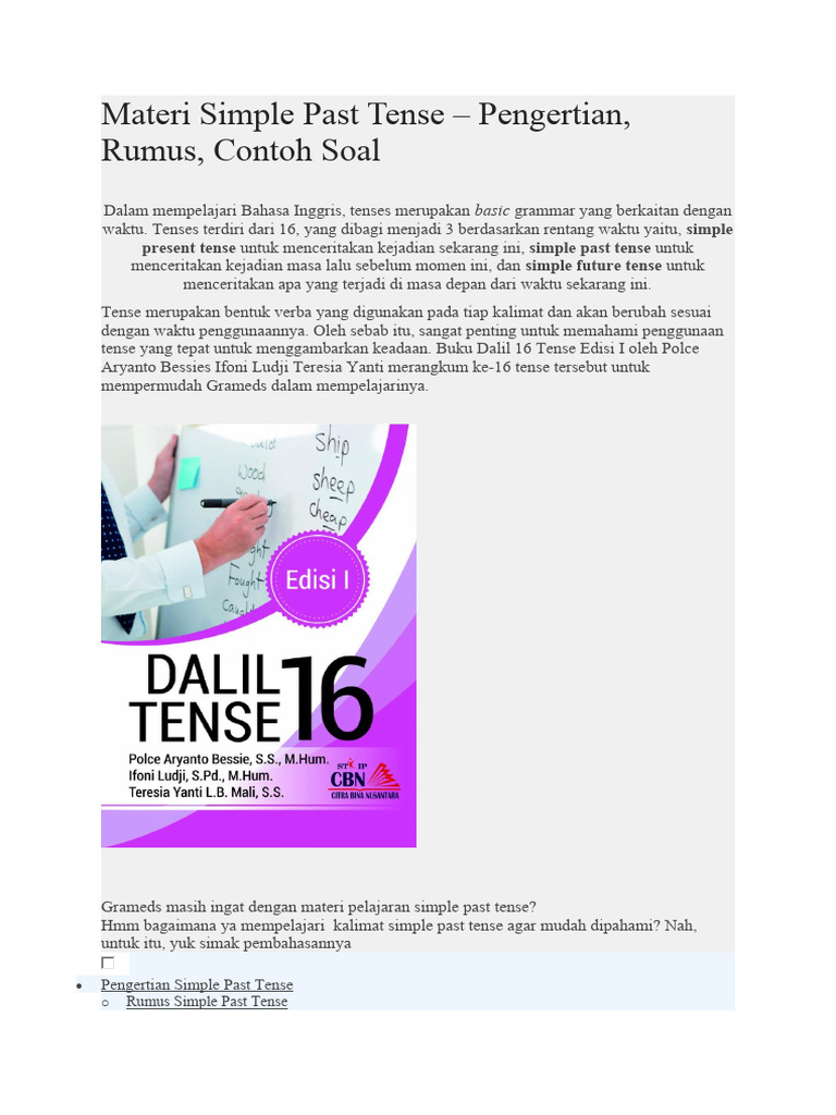 Materi dan Rumus Simple Past Tense | PDF | Seni & Disiplin Bahasa