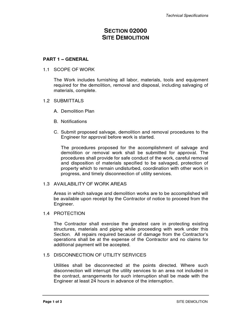 TS 02000 Site Demolition | PDF | Concrete | Demolition