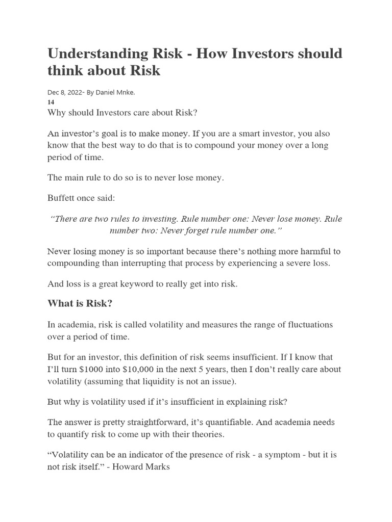 Understanding Risk - How Investors Should Think About Risk | PDF | Risk ...